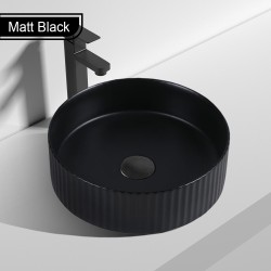 360*360*115mm Bathroom Fluted Matt Black Circle Basin Ceramic Wash Basin 360*360*115mm Bathroom Fluted Matt Black Circle Basin Ceramic Wash Basin